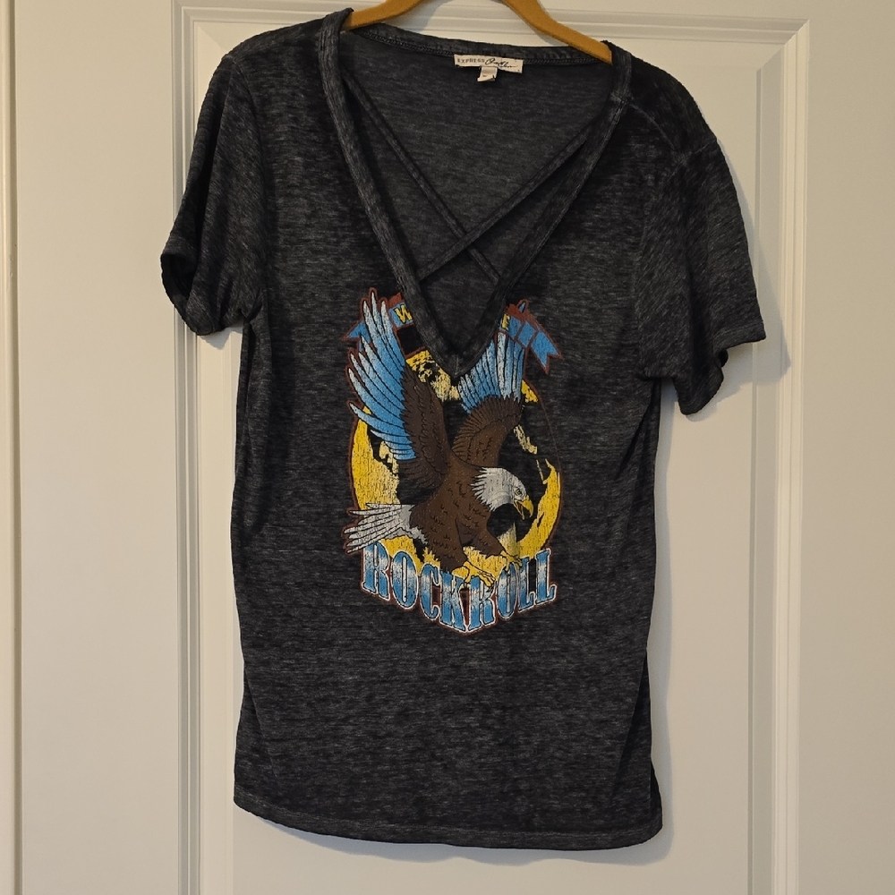 Express Charcoal Graphic Tee "RockRoll". Size XS